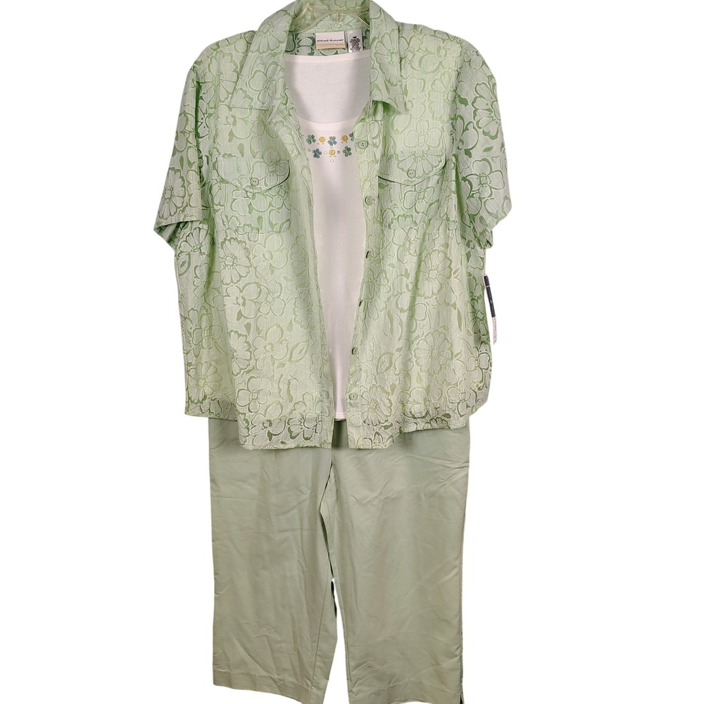NWT Alfred Dunner Womens 18W Garden District 3PC Set Mint Floral Cotton Gorpcore
